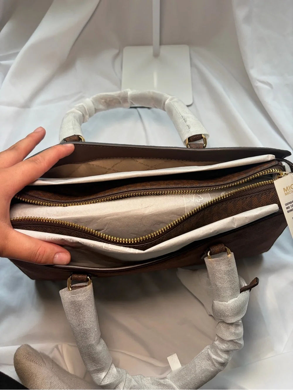 Michael Kors Dark Brown Suede Satchel with Gold Hardware